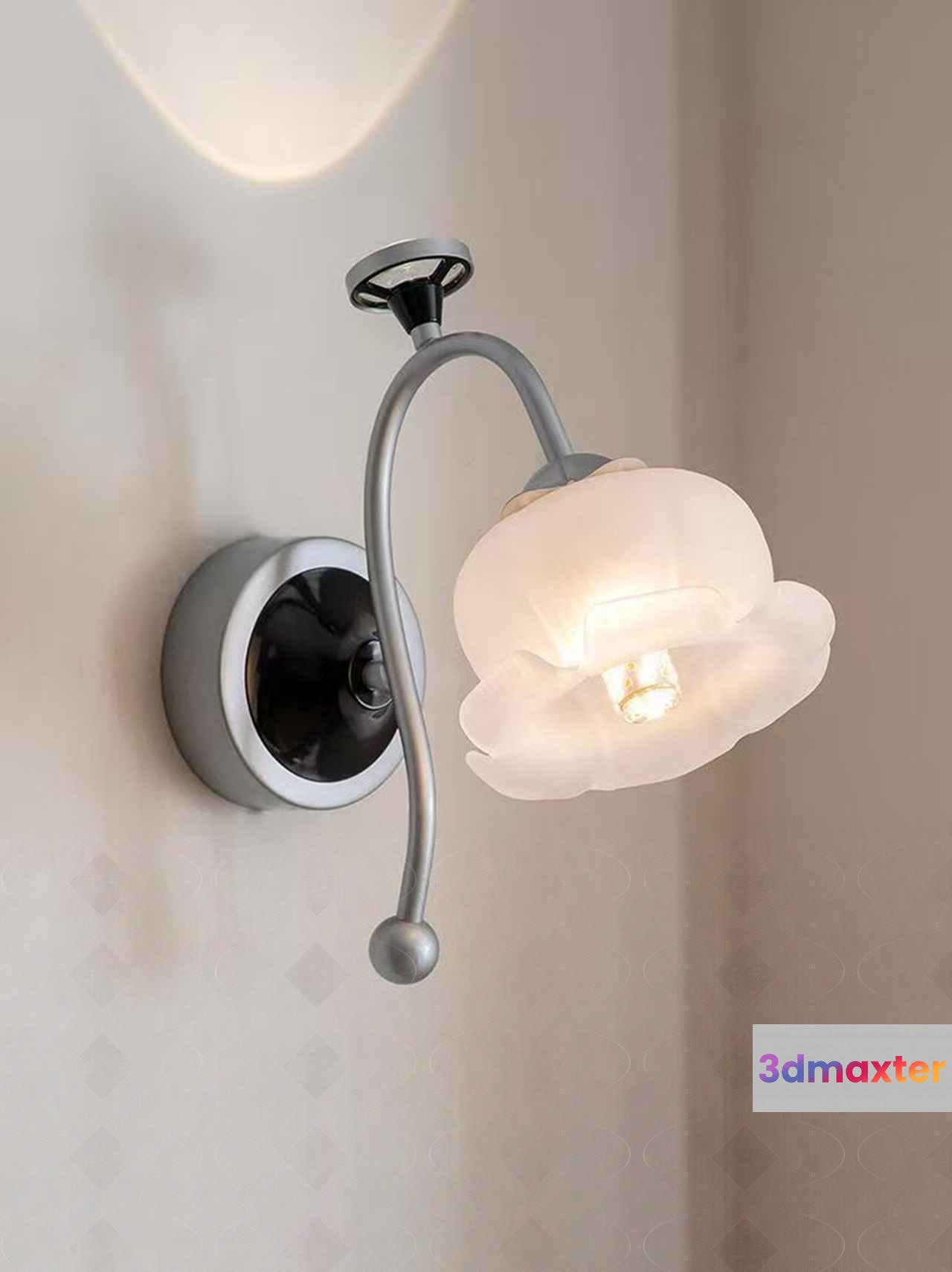 A Silver Wall Light Fixture With A White Glass Shade 3D Model - 2972 - VRAY Render