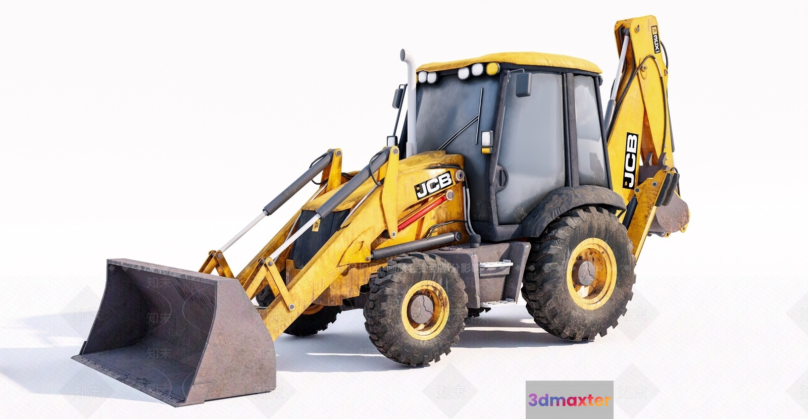 A Yellow Jcb Backhoe Loader 3D Model - 16798 - VRAY Render