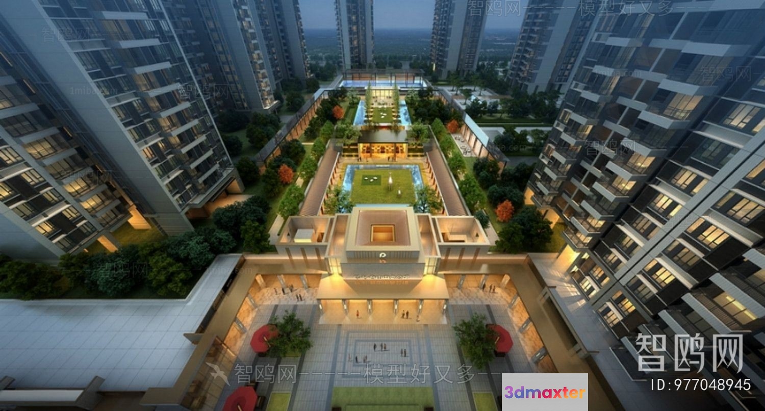 Modern Apartment Building 3D Model - 2686 - VRAY Render