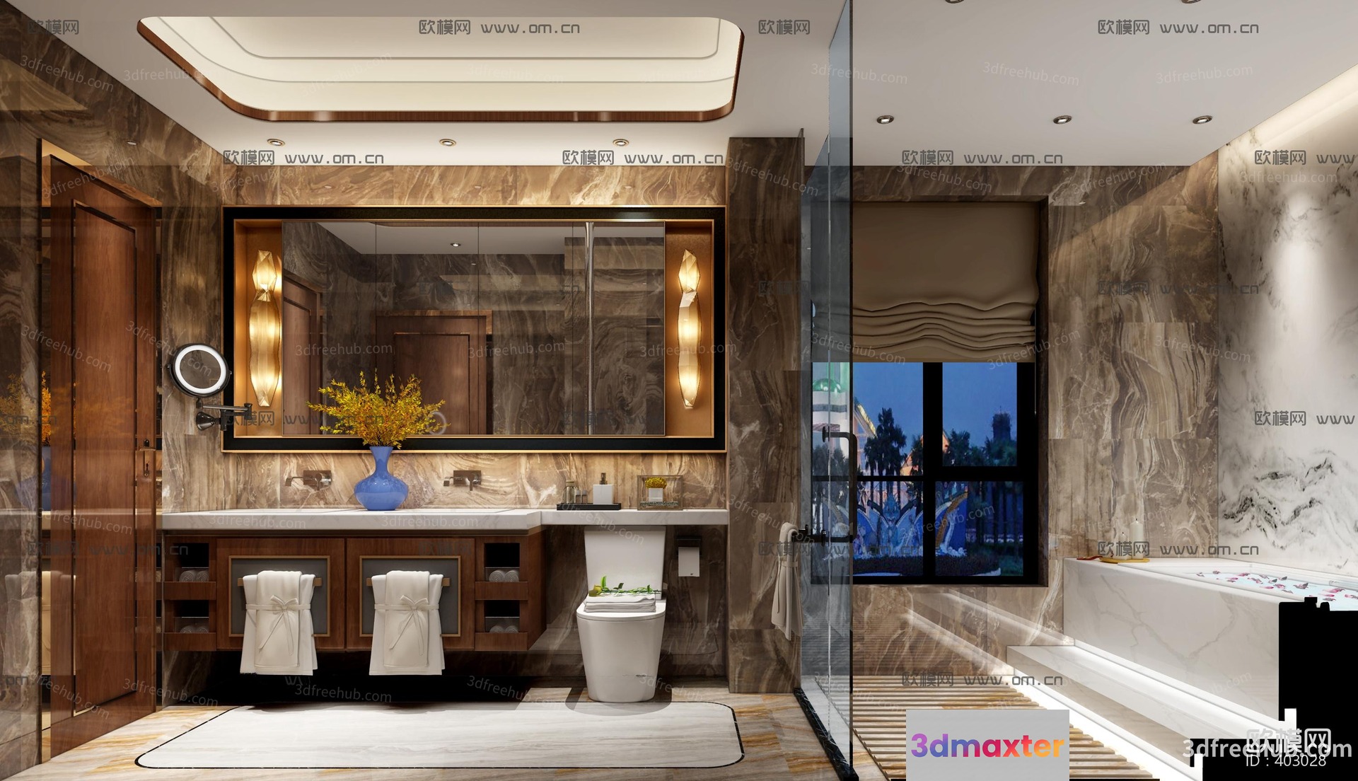 The Main Subject Is A Luxurious Bathroom With A Marble Aesthetic 3D Model - 22939 - VRAY Render