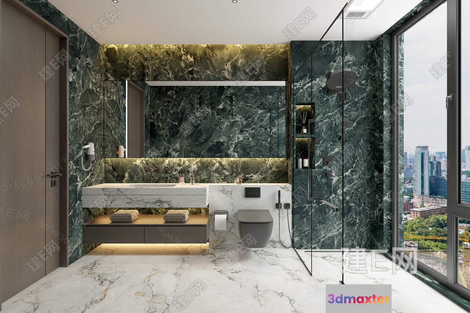 Modern Bathroom With Marble Walls 3D Model - 6409 - VRAY Render
