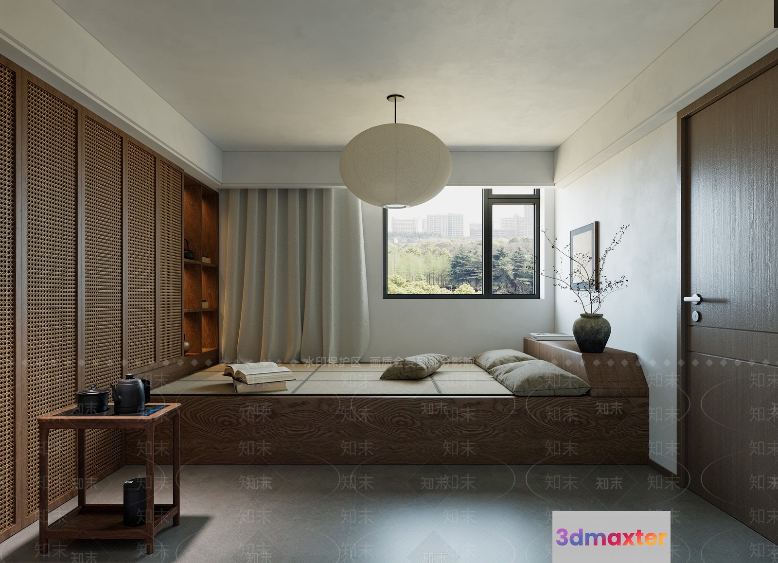 Modern Asian-Inspired Bedroom 3D Model - 8399 - VRAY Render
