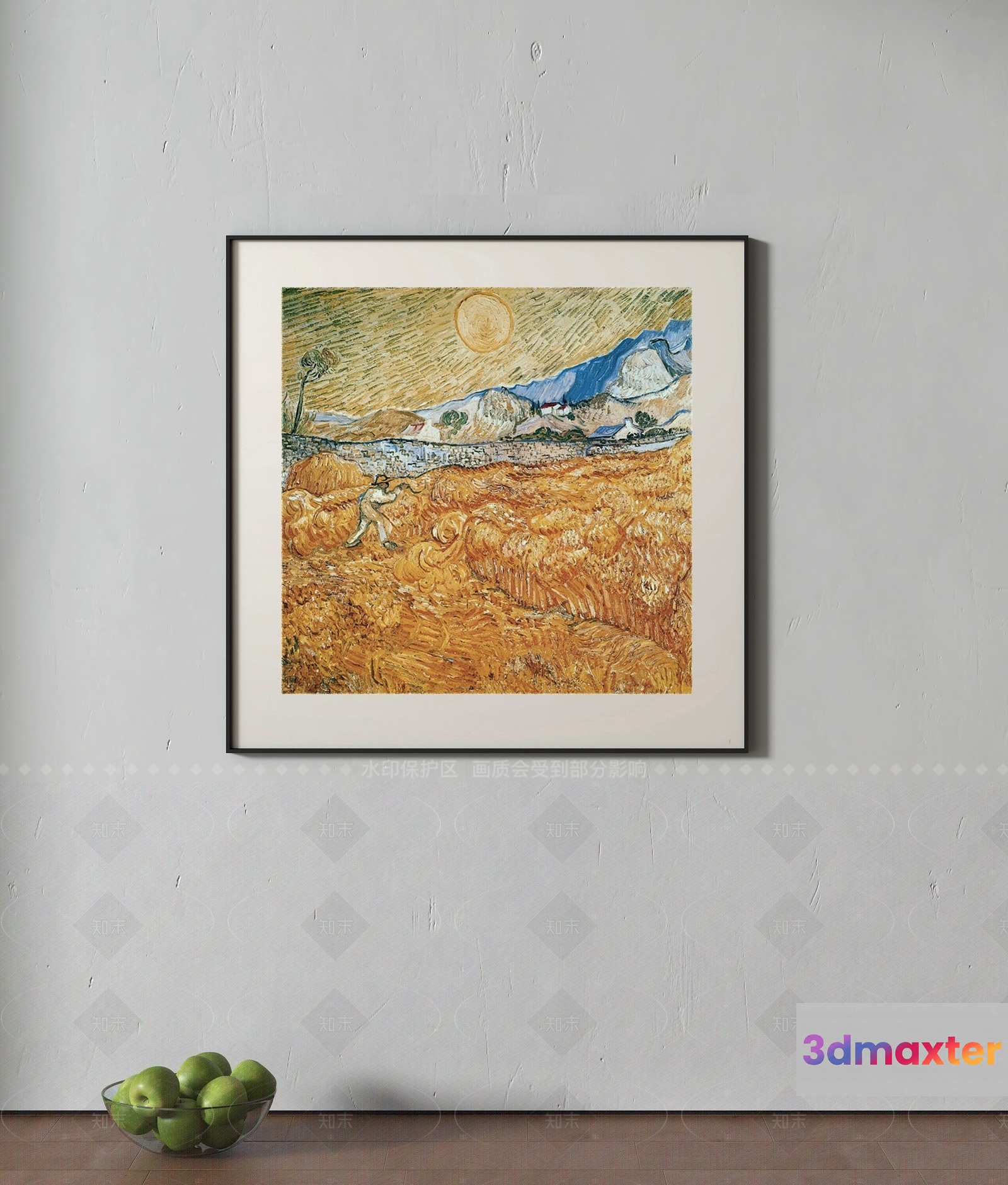 Framed Painting With A Bowl Of Apples 3D Model - 11915 - VRAY Render