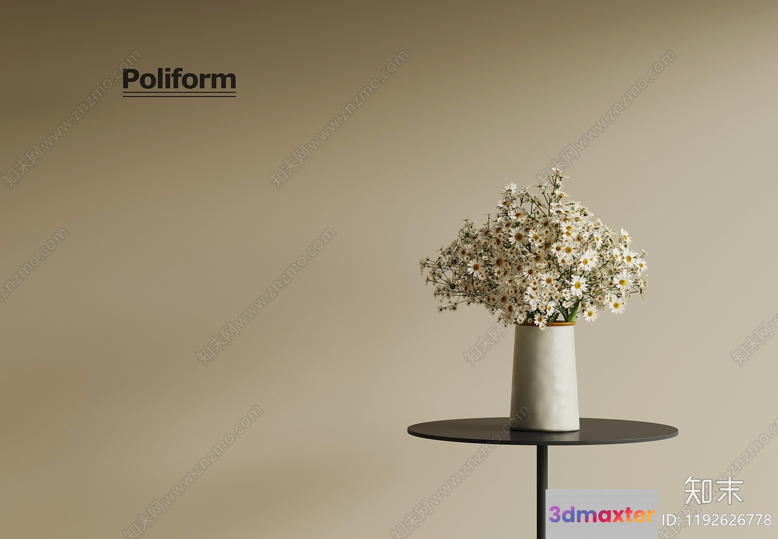 A Vase Of Flowers On A Table 3D Model - 17176 - VRAY Render