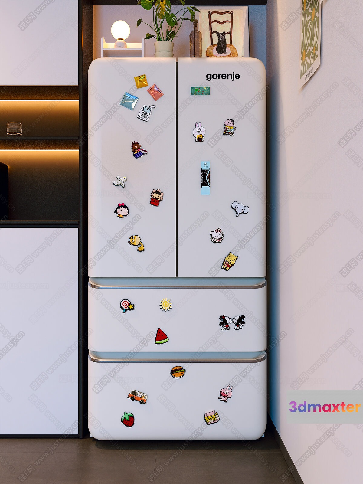 White Fridge With Cartoon Magnets 3D Model - 21667 - VRAY Render