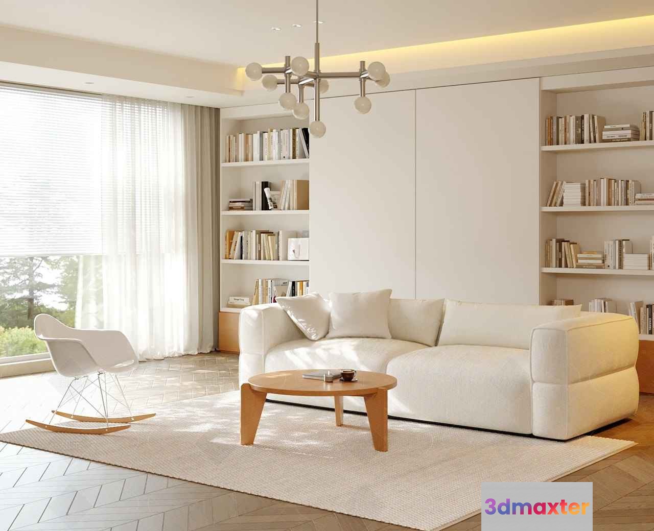 Modern White Living Room 3D Model - 6156 - VRAY Render
