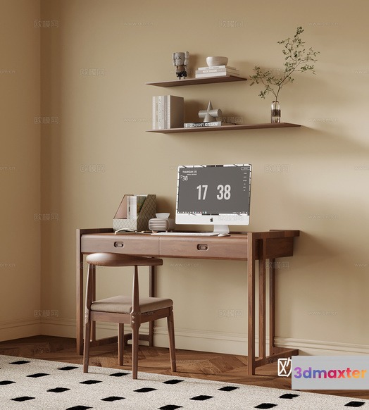 Wooden Desk With Computer 3D Model - 13933 - VRAY Render