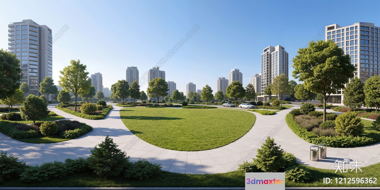 A Large Open Green Space With Tall Buildings In The Background 3D Model - 10843 - VRAY Render