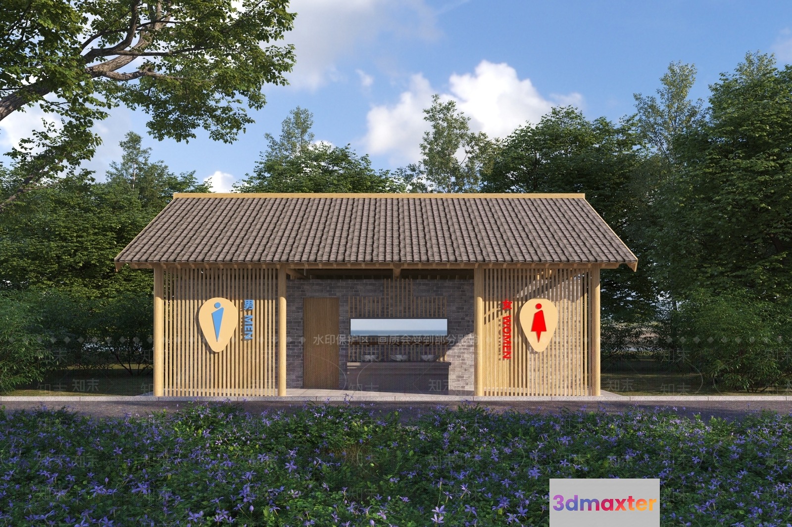 A Wooden Structure With A Tiled Roof 3D Model - 13665 - VRAY Render