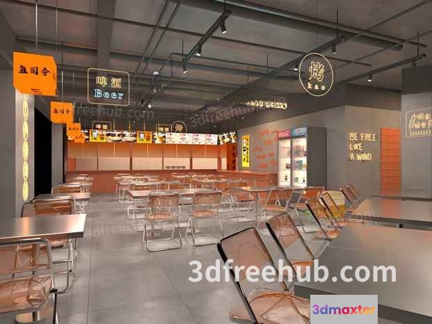 A Large Open Space With Rows Of Tables And Chairs 3D Model - 22457 - VRAY Render