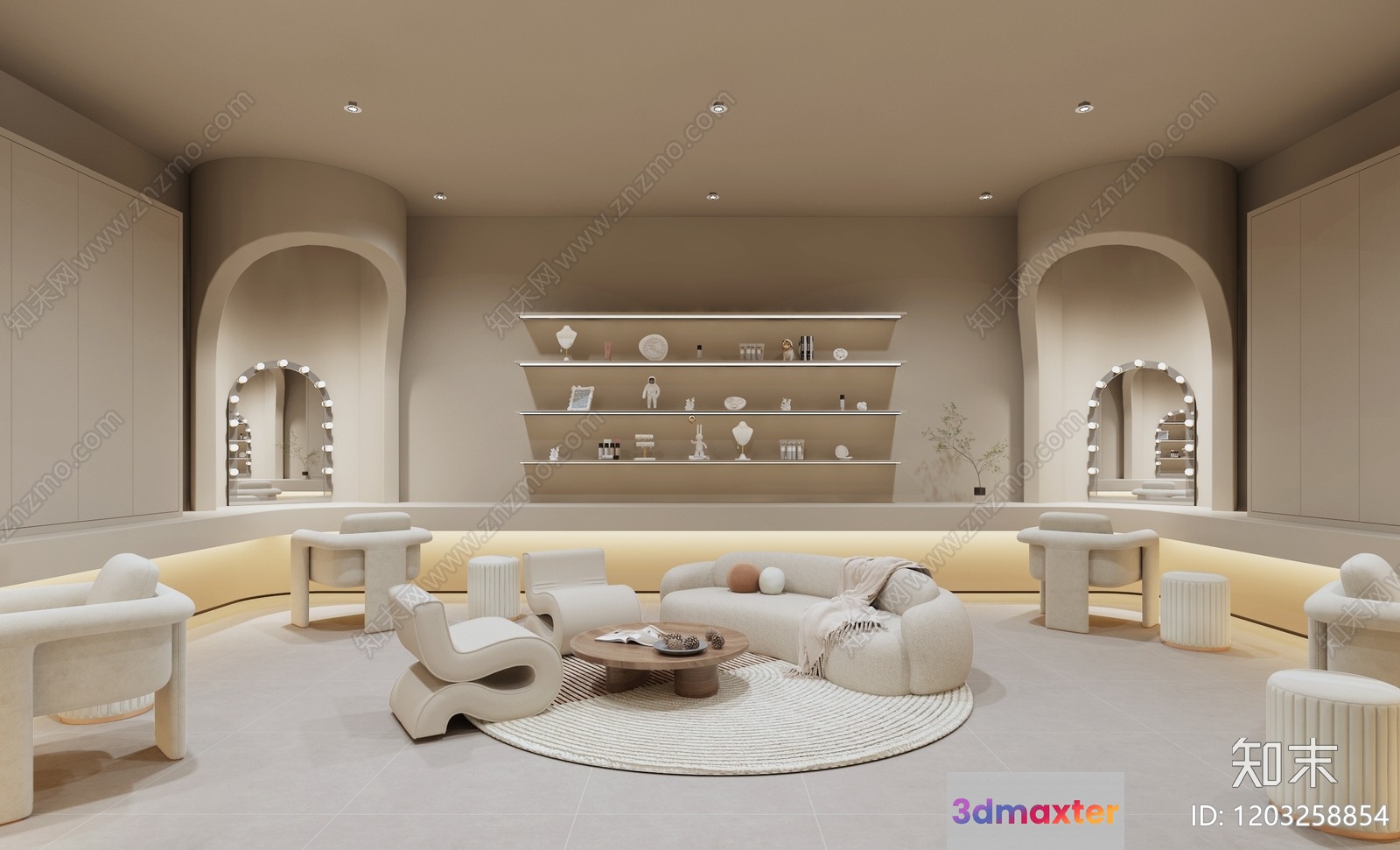 Modern Beige Living Room 3D Model - 7148 - VRAY Render