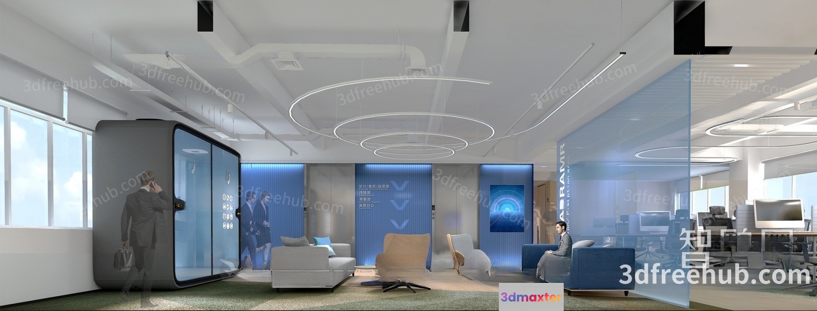 Modern Office Space 3D Model - 230 - VRAY Render