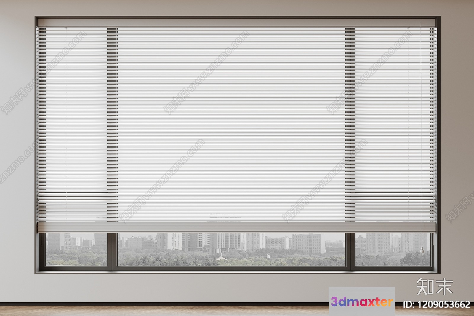 A Large Window With White Blinds 3D Model - 20996 - VRAY Render