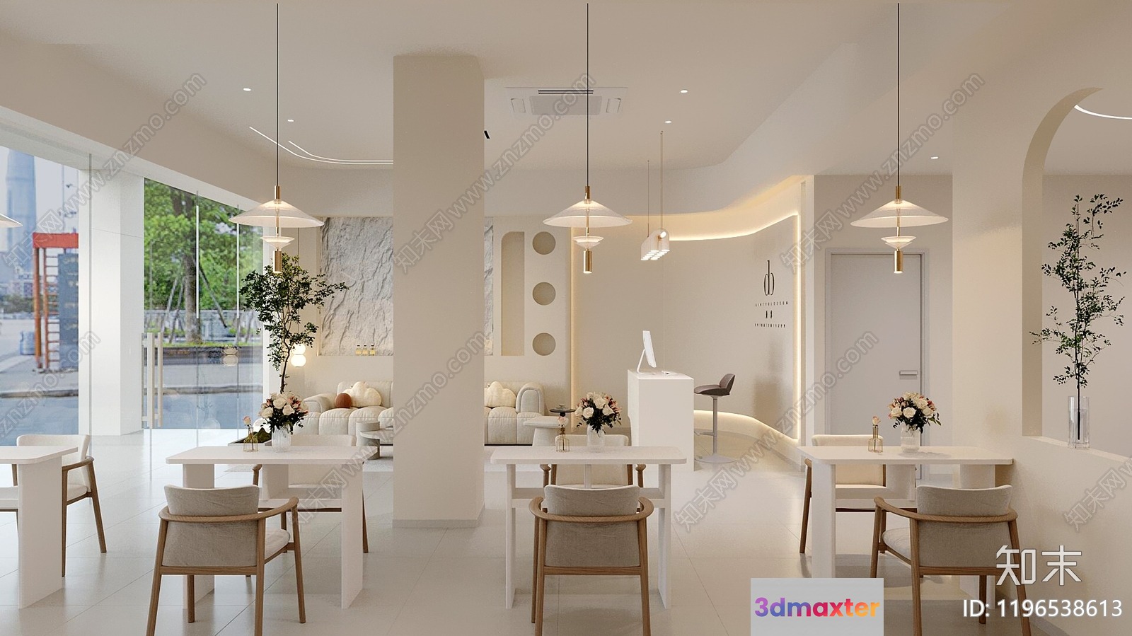 Modern White Room With Tables And Chairs 3D Model - 20316 - CORONA Render