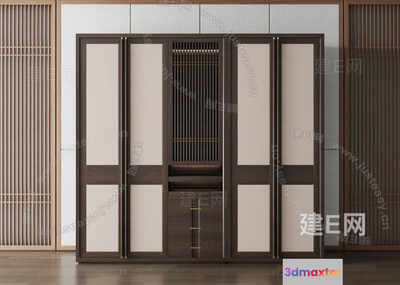 A Large Dark Brown And White Cabinet 3D Model - 21729 - VRAY Render