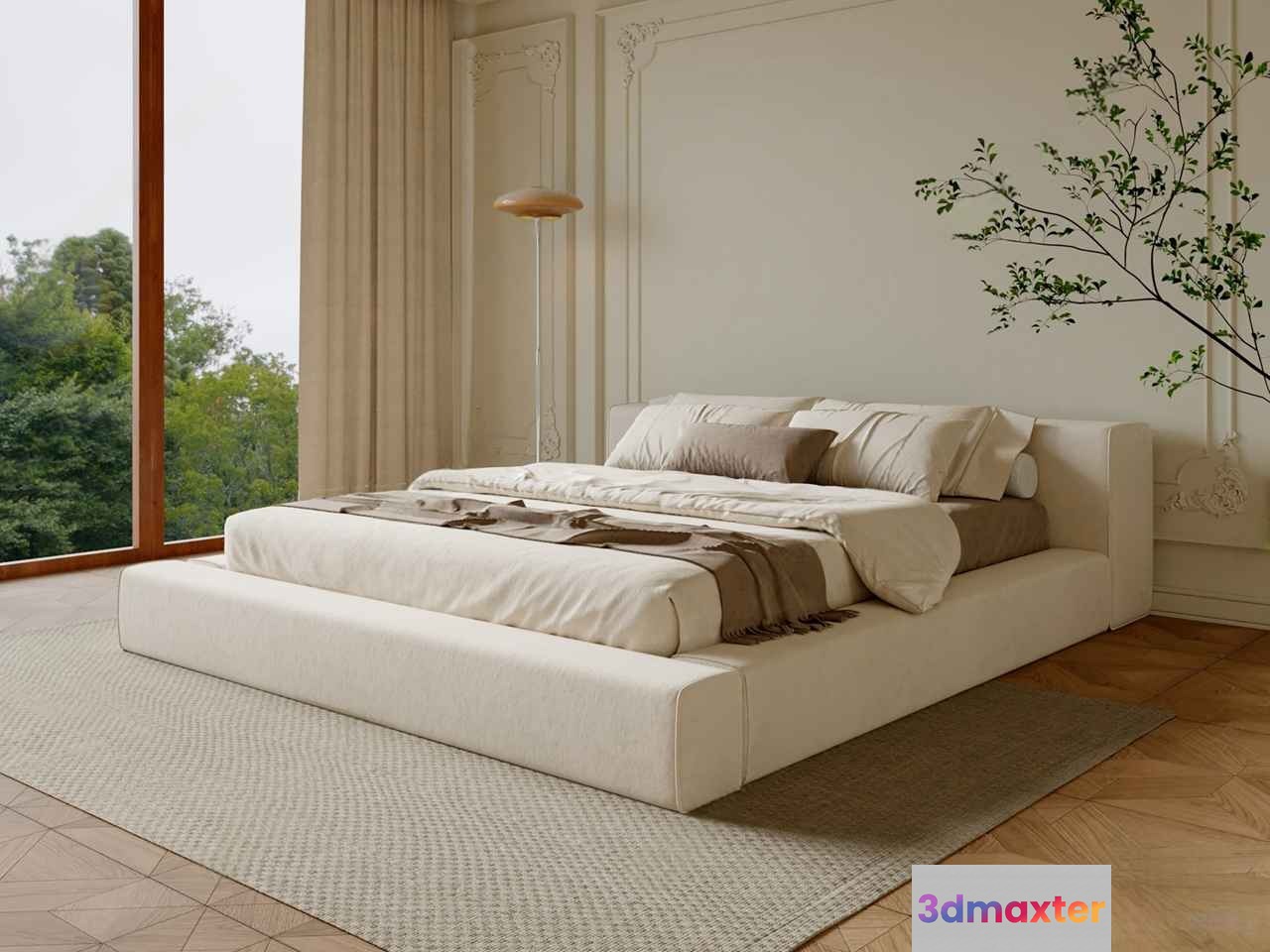 Modern White Bed 3D Model - 448 - VRAY Render