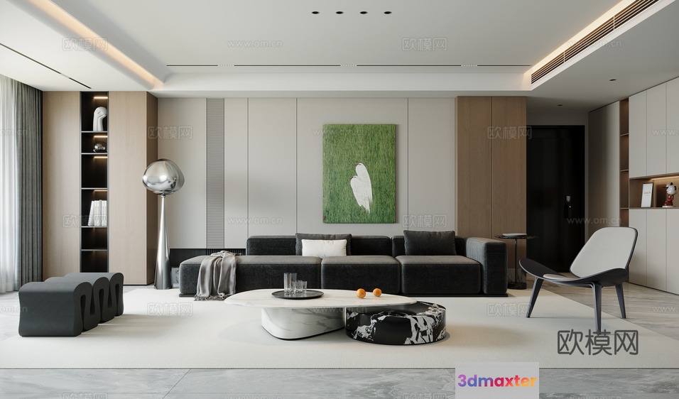 Modern Living Room 3D Model - 9265 - VRAY Render