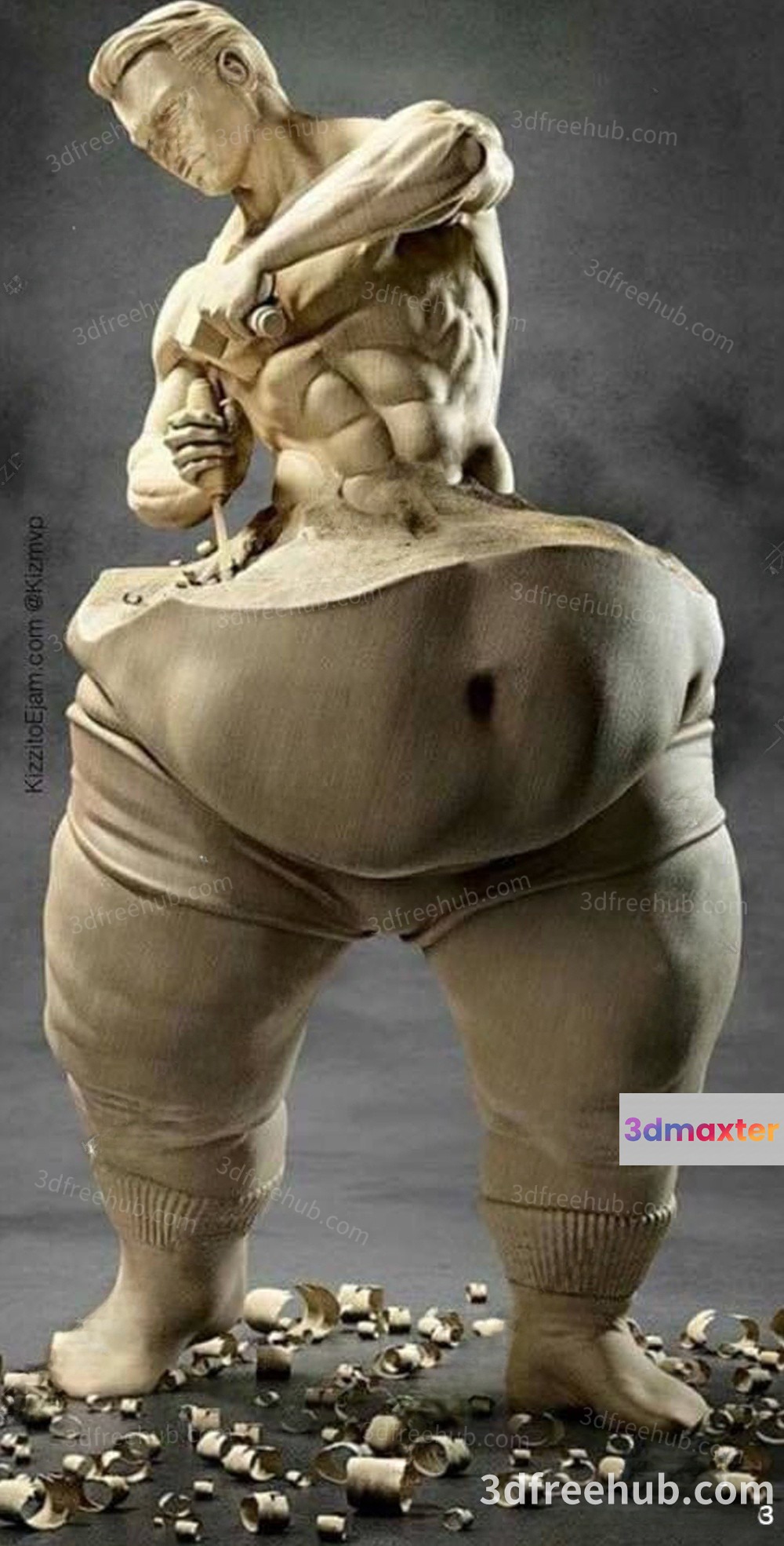A Statue Of A Man Carving 3D Model - 20210 - VRAY Render