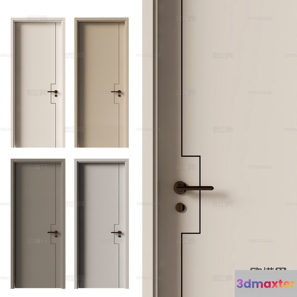 A Beige Door With A Metal Handle 3D Model - 17628 - VRAY Render