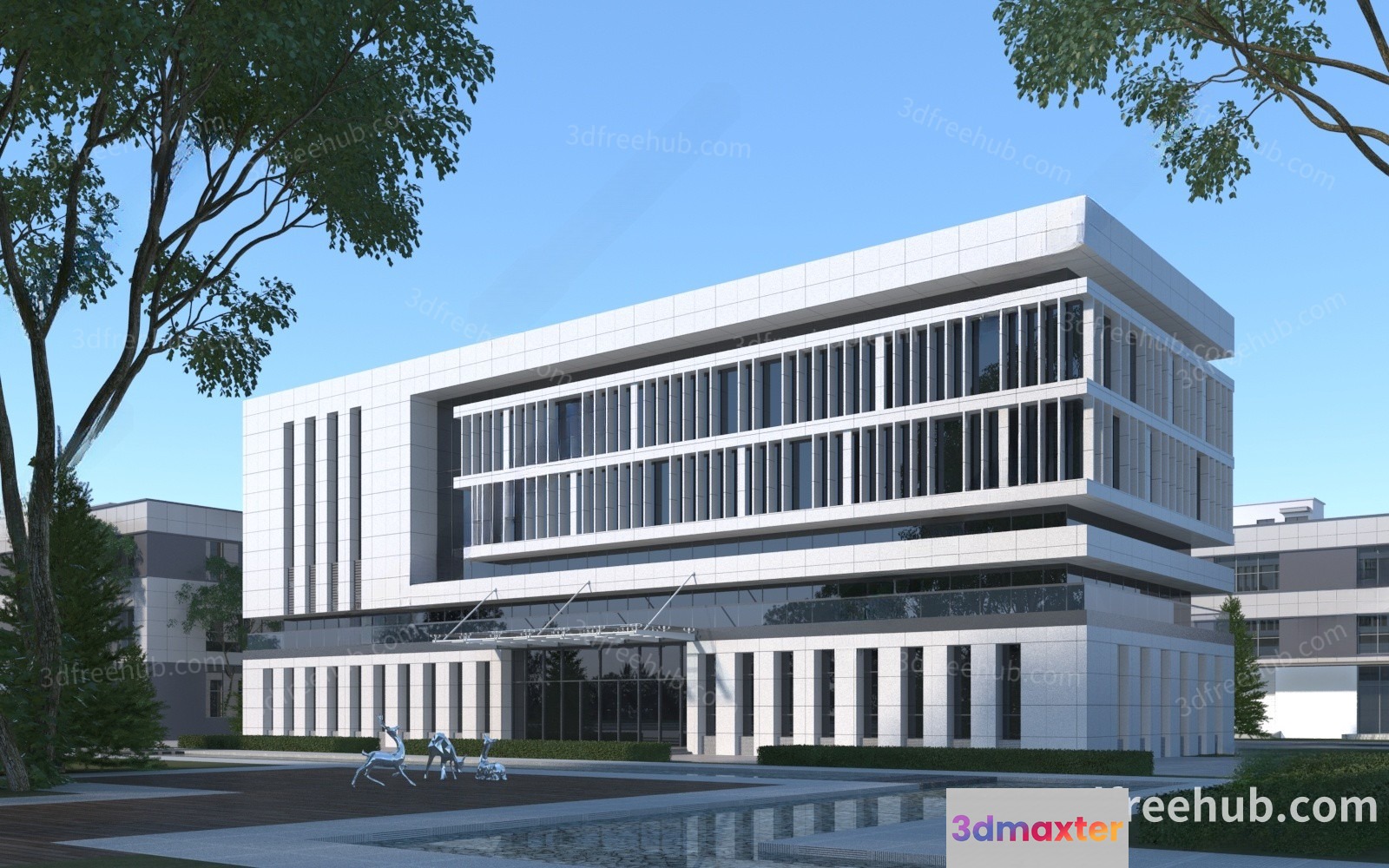 A Modern White Building 3D Model - 19653 - VRAY Render