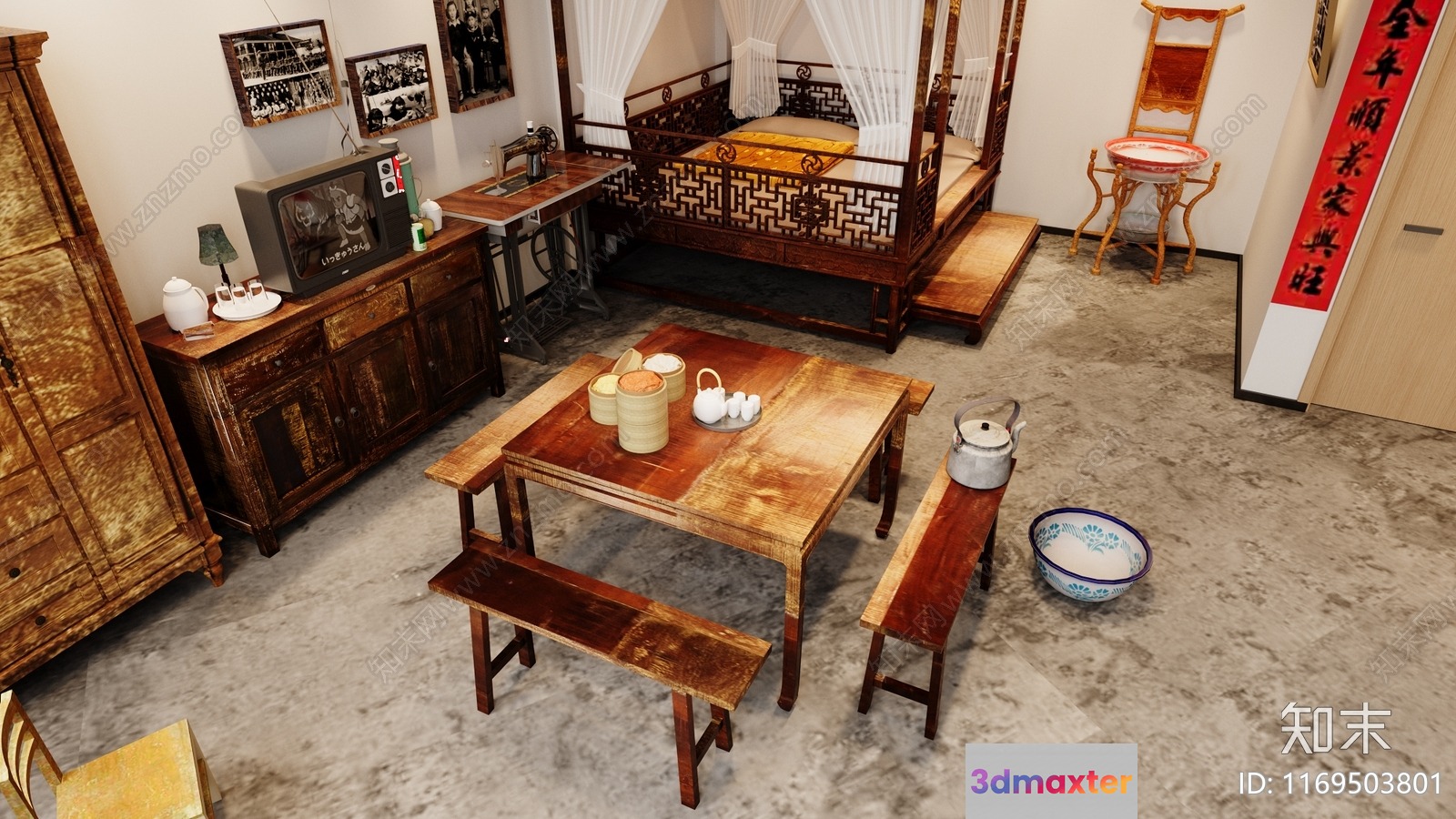 Traditional Chinese Bedroom 3D Model - 14076 - VRAY Render