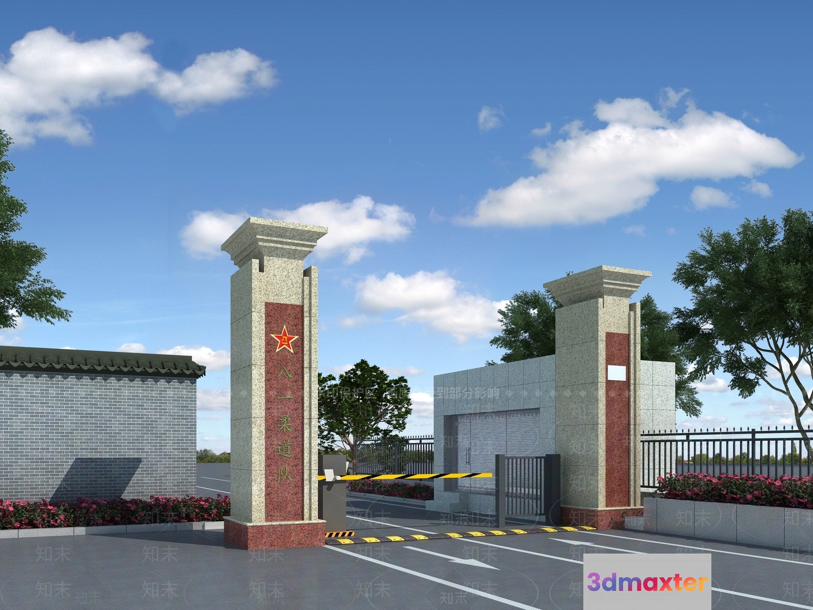 A Chinese Gate With A Red Star 3D Model - 12750 - VRAY Render