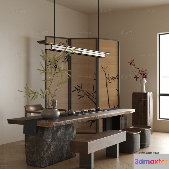 Modern Asian-Inspired Dining Room 3D Model - 2485 - CORONA Render