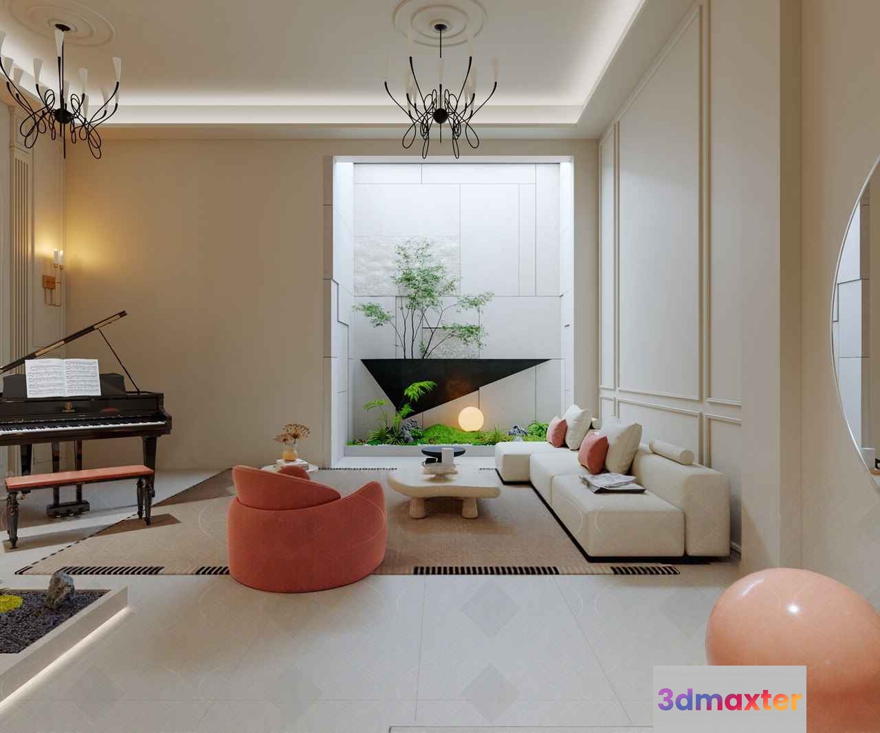 Modern Living Room 3D Model - 10601 - VRAY Render