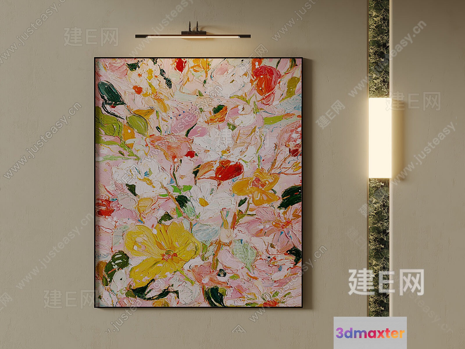 A Modern Abstract Painting Hangs On A Wall Featuring A Vibrant And Colorful Design 3D Model - 4662 - VRAY Render