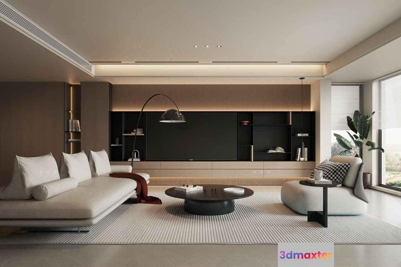 Modern Living Room 3D Model - 19068 - VRAY Render