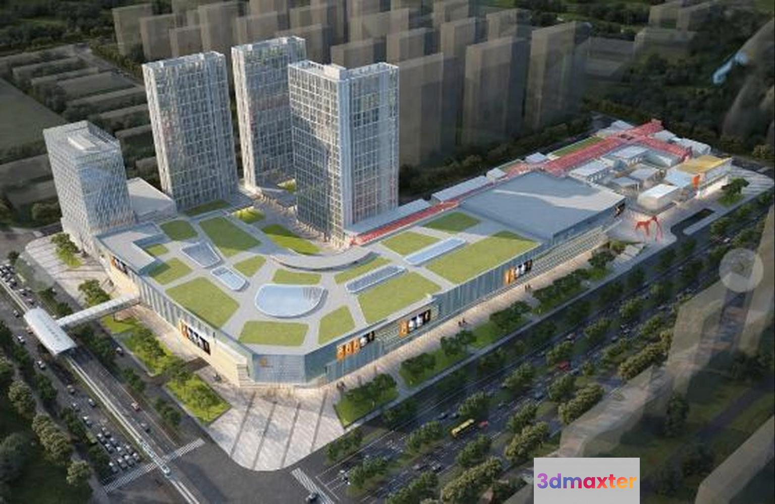 A Large Building With A Green Roof 3D Model - 1709 - VRAY Render