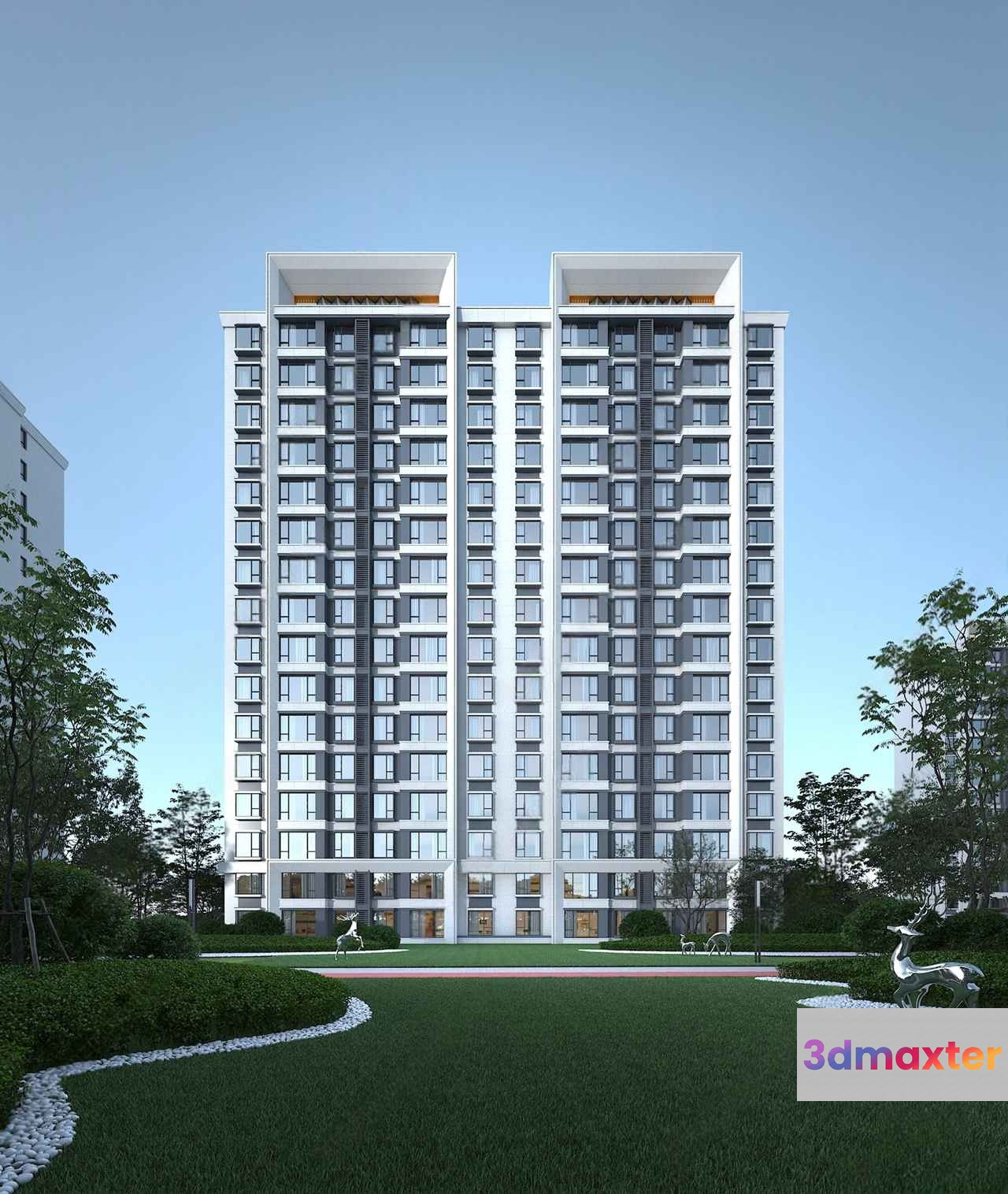 A Tall Apartment Building 3D Model - 9815 - VRAY Render