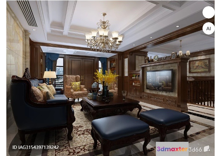 Classic Living Room 3D Model - 5439 - VRAY Render