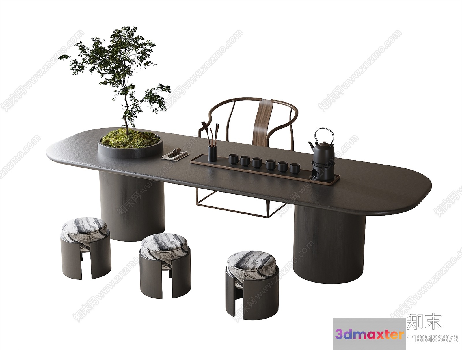 A Table With A Plant On It 3D Model - 1230 - VRAY Render
