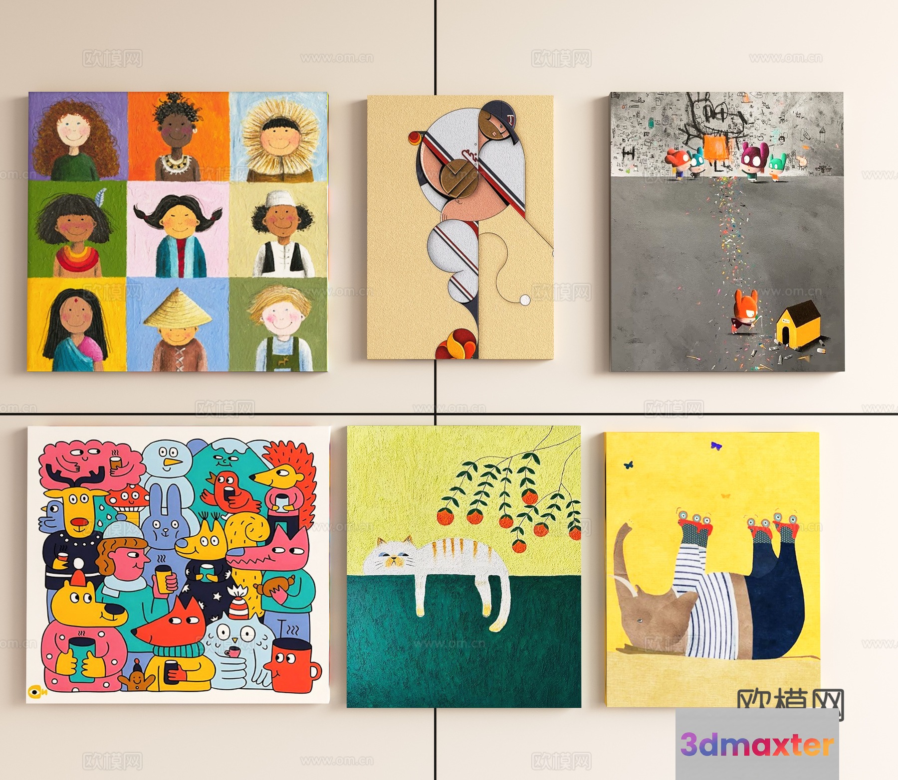 A Collection Of Colorful Artwork 3D Model - 17627 - VRAY Render