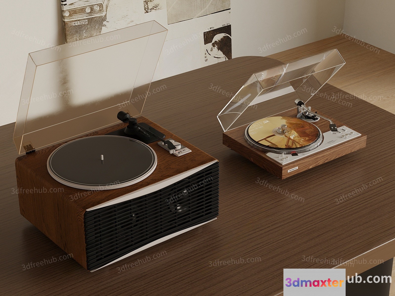 A Wooden Record Player 3D Model - 22584 - VRAY Render
