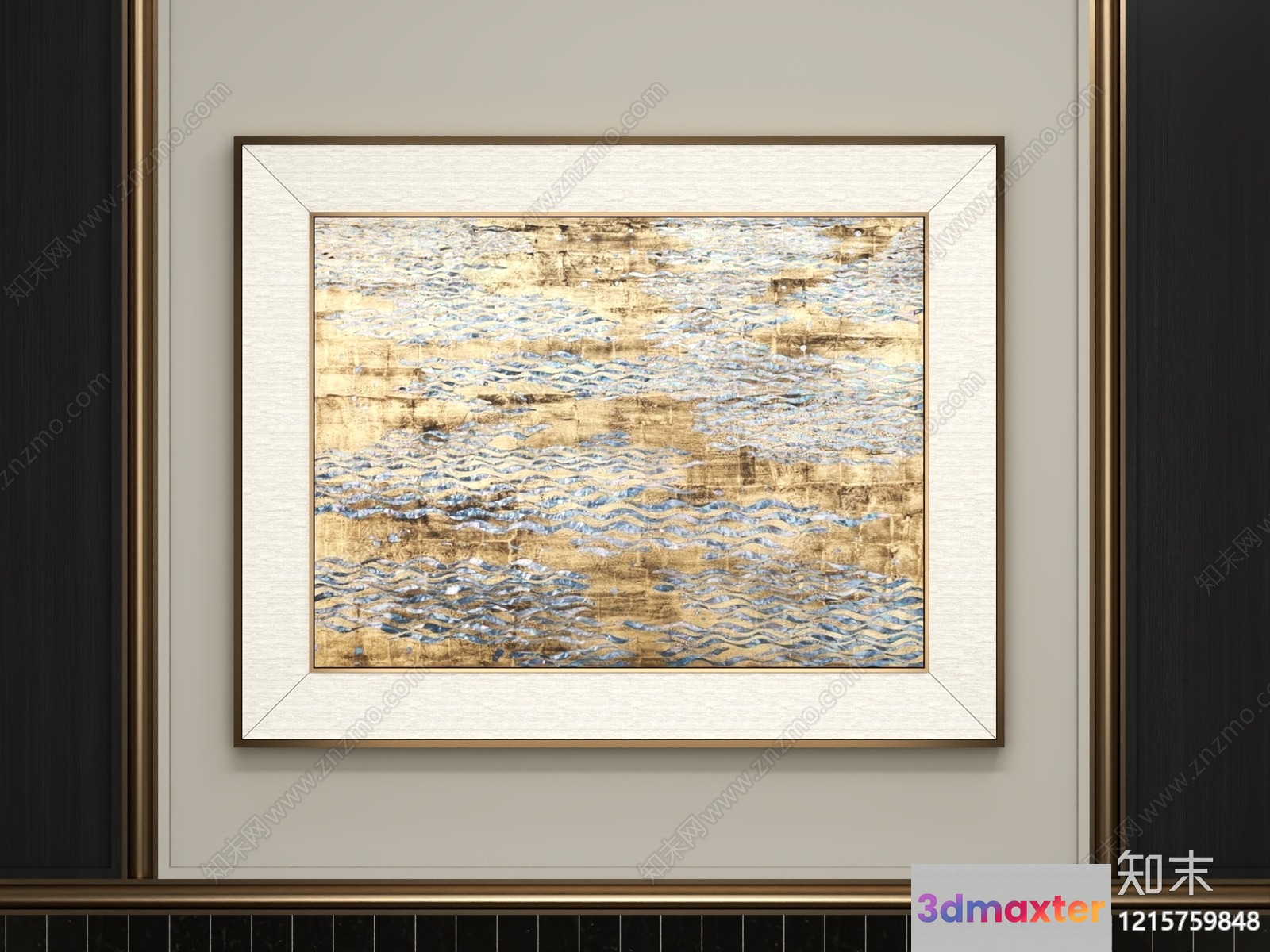 Gold And Blue Abstract Painting 3D Model - 13128 - VRAY Render