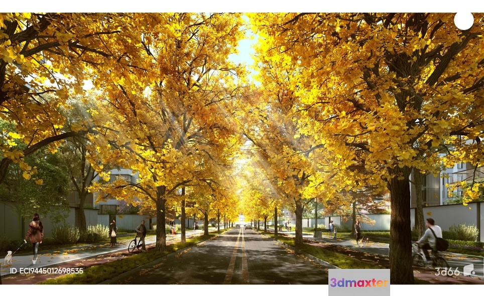 Autumn Street Scene 3D Model - 17840 - VRAY Render