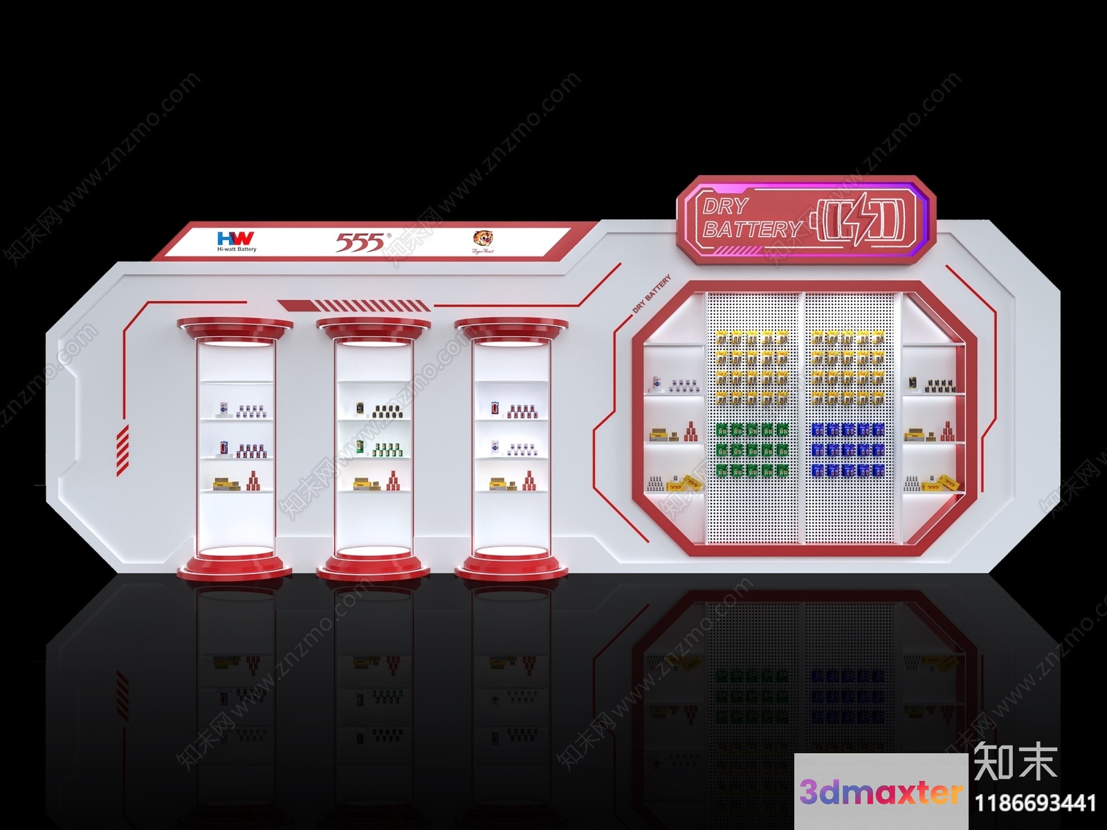 A Display Case With A Red And White Design 3D Model - 18600 - CORONA Render