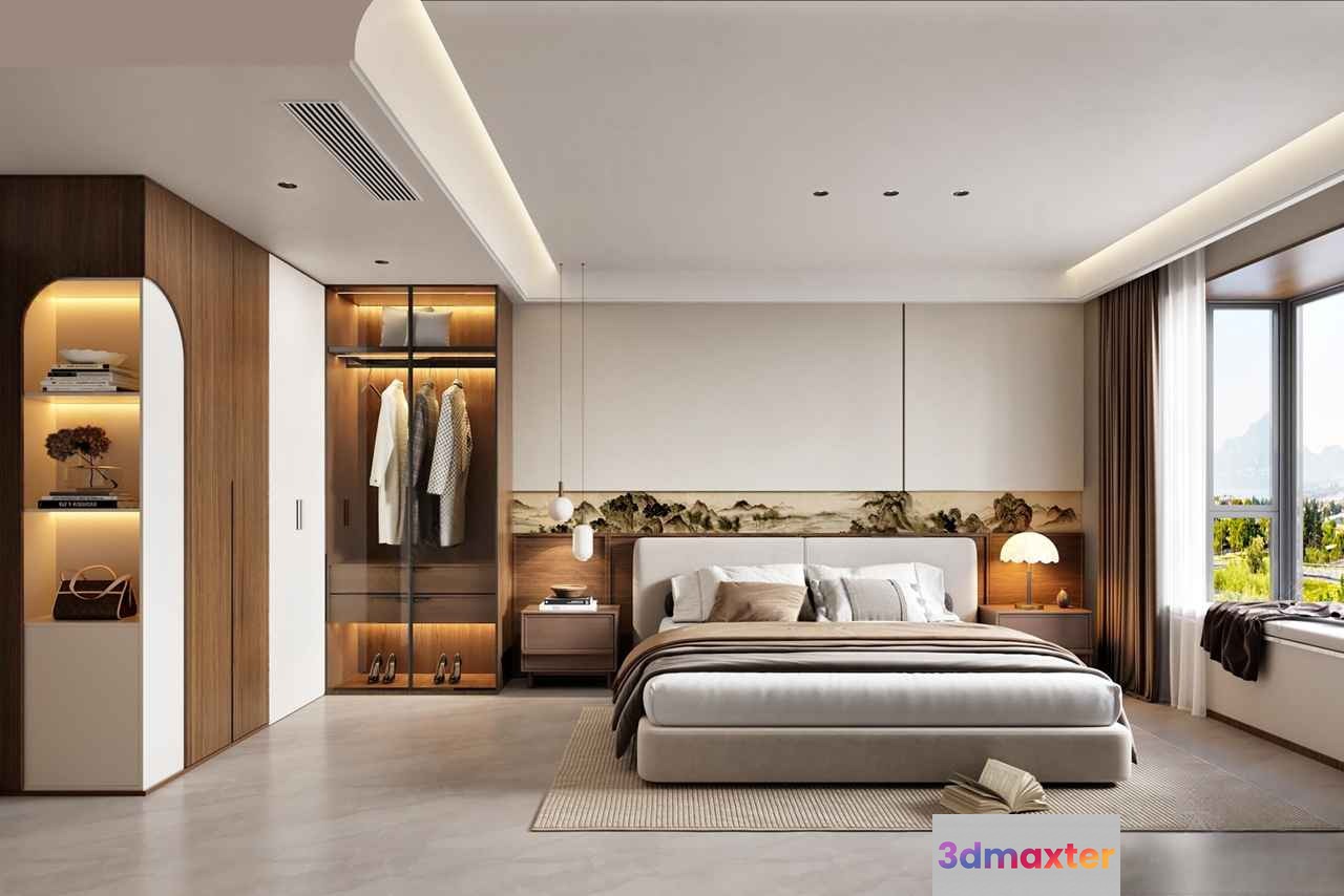 Modern Minimalist Bedroom 3D Model - 11747 - VRAY Render
