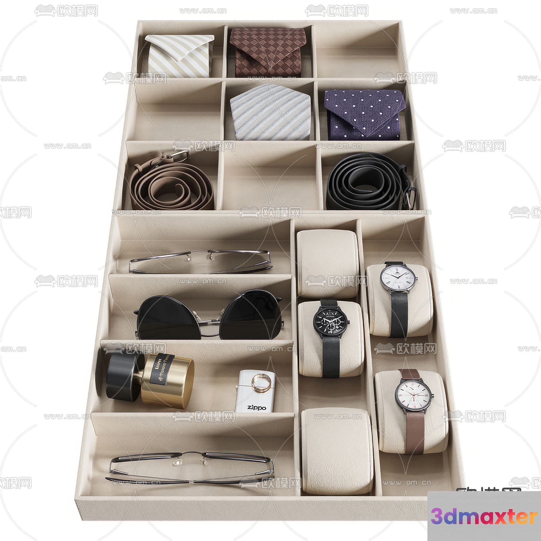 A Beige Organizer With Various Accessories 3D Model - 10862 - VRAY Render