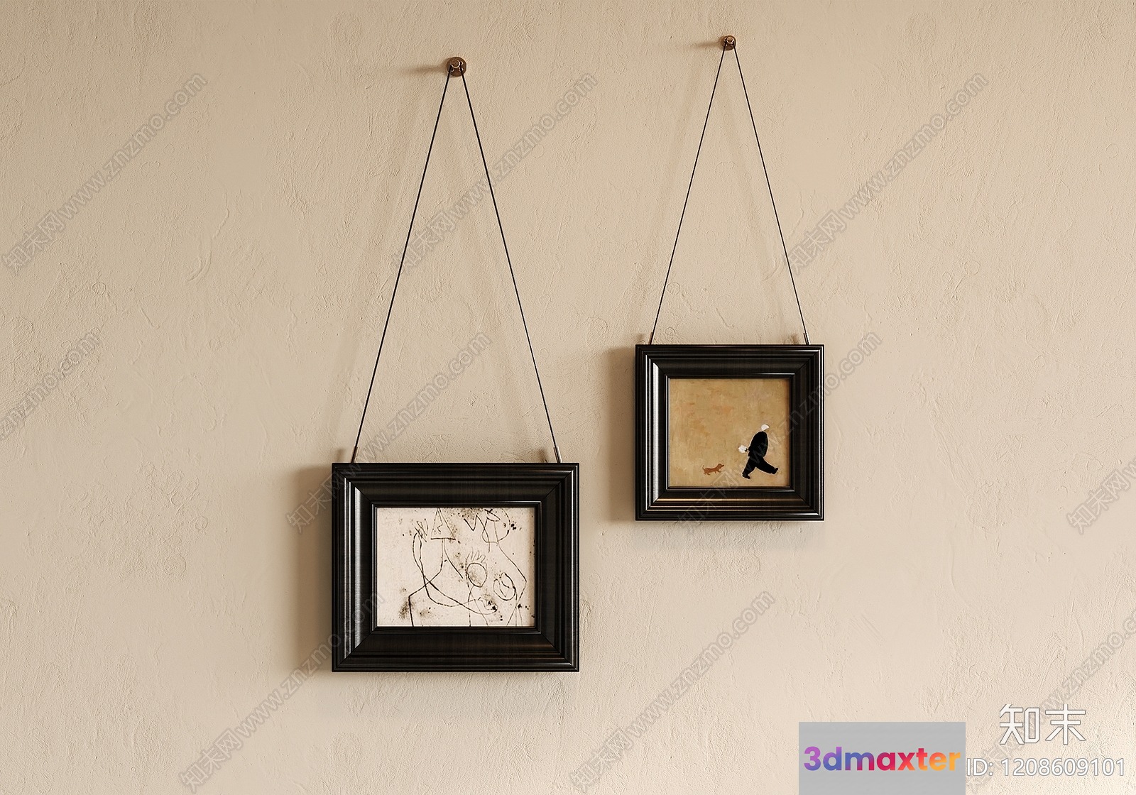 Two Small Framed Pictures Hanging On A Wall 3D Model - 807 - CORONA Render