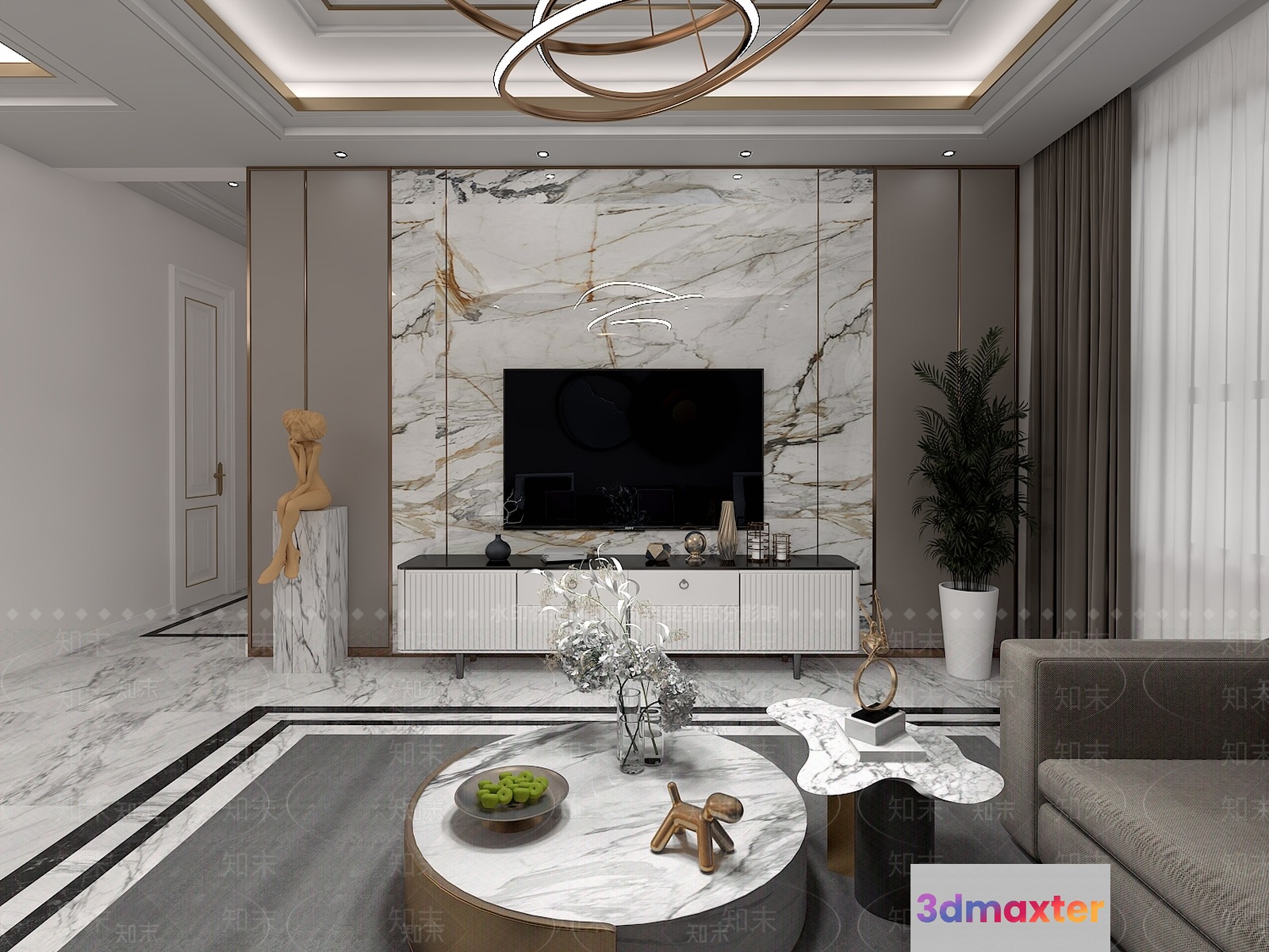 Modern Living Room 3D Model - 3020 - VRAY Render