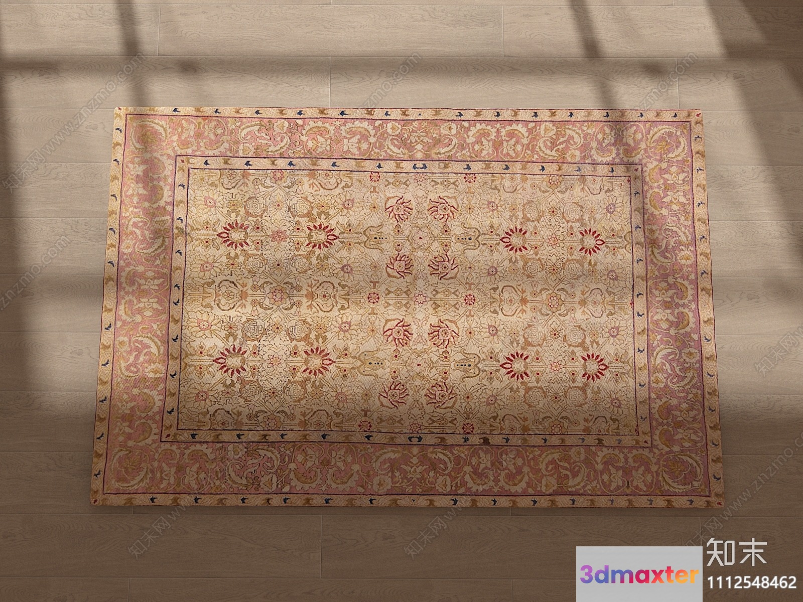 A Large Beige Area Rug With A Floral Pattern 3D Model - 19208 - VRAY Render