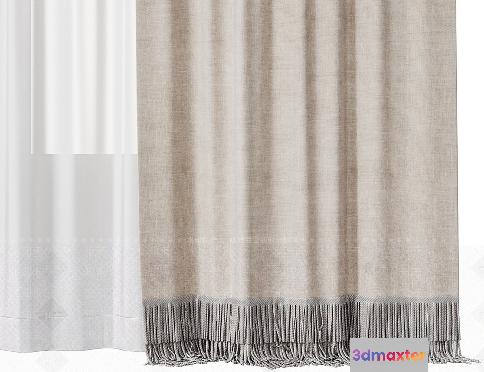 A Beige Curtain With Fringe 3D Model - 6872 - VRAY Render