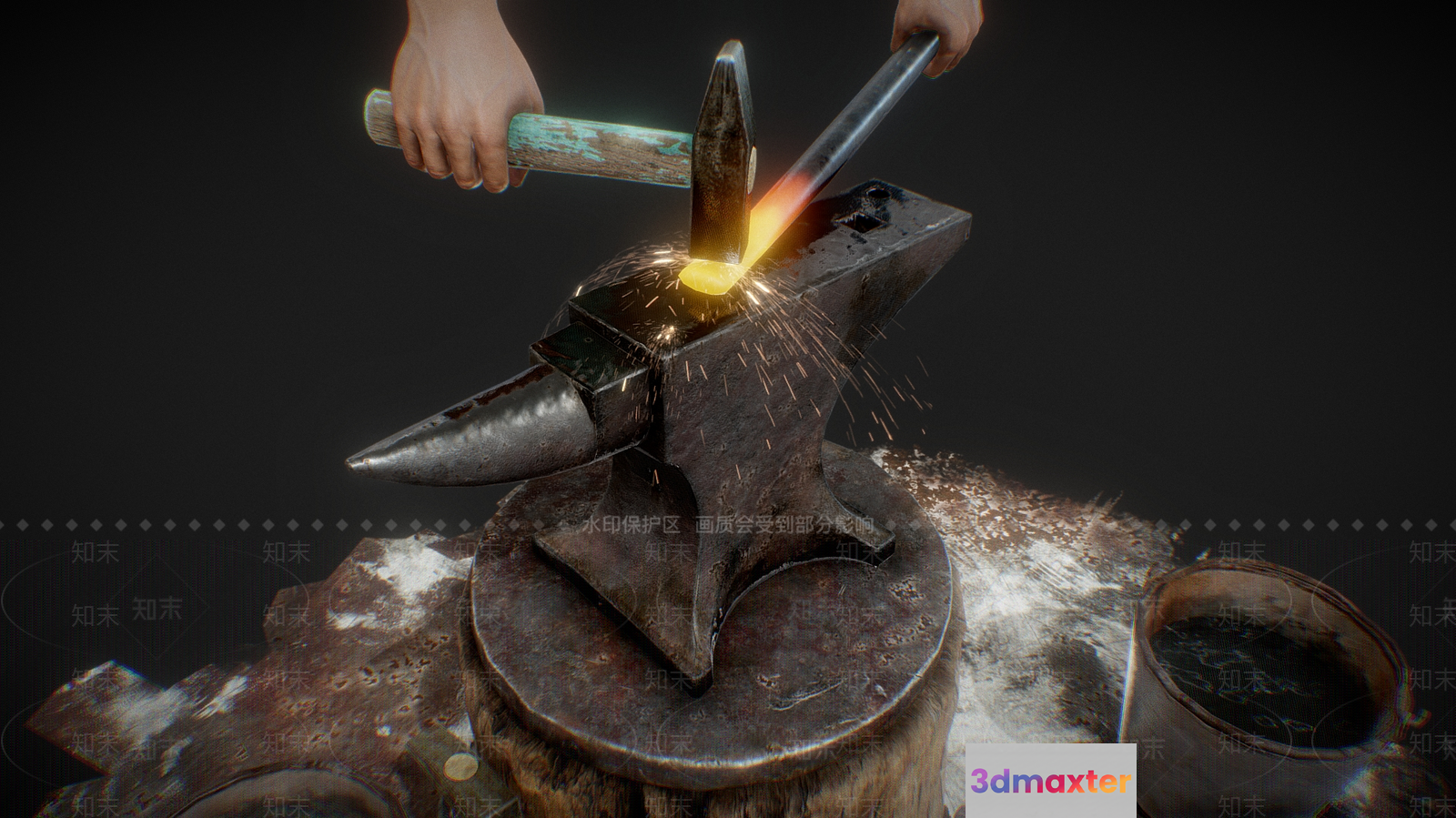 A Metal Anvil With A Hammer 3D Model - 20428 - VRAY Render