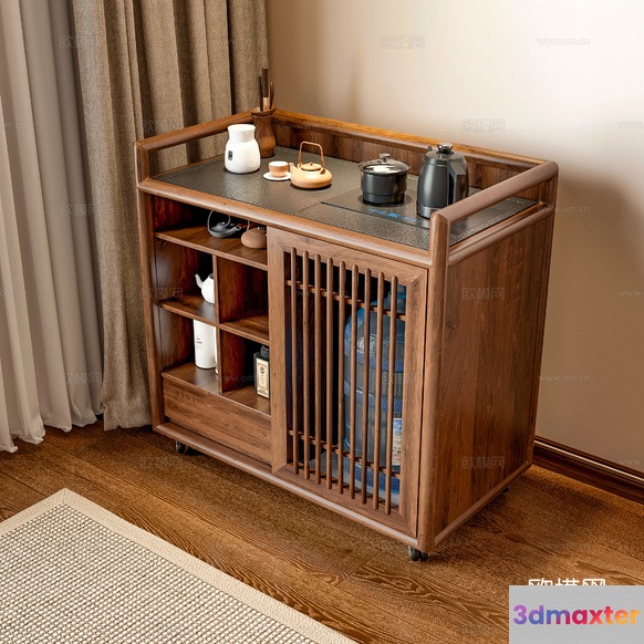 A Wooden Cabinet With A Glass Top 3D Model - 1834 - VRAY Render