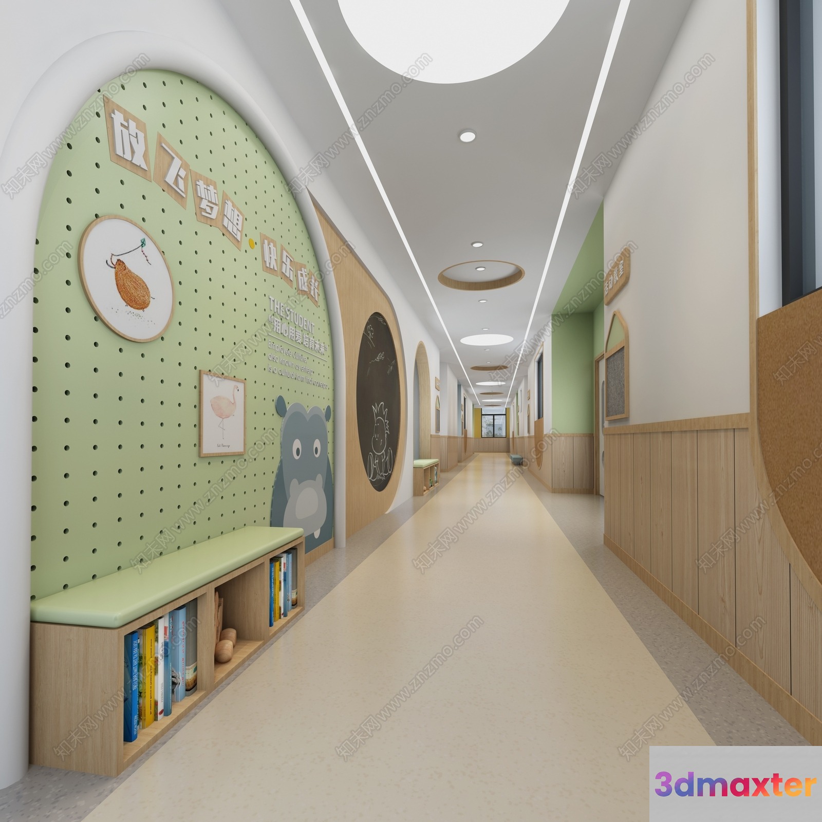 Modern School Hallway 3D Model - 12944 - VRAY Render