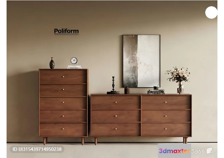 Mid-Century Modern Dresser 3D Model - 9415 - VRAY Render