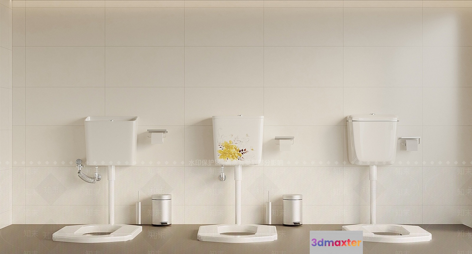 White Bathroom Fixtures 3D Model - 7308 - VRAY Render